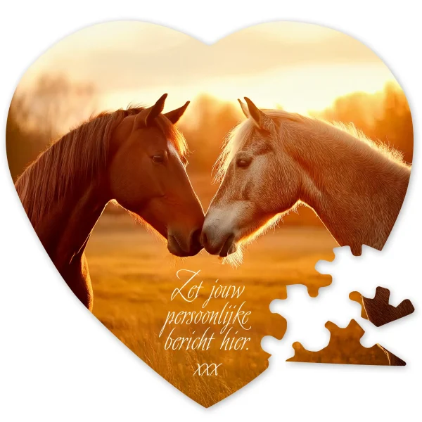 Puzzel hart vorm paarden golden hour